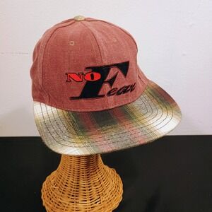 No Fear Snapback Hat Red Plaid Bill Embroidered Logo Adjustable One Size